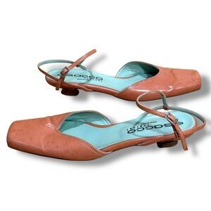 Sacco Comfort Coral Peach Leather Slingback Square Toe Kitten Heel 38